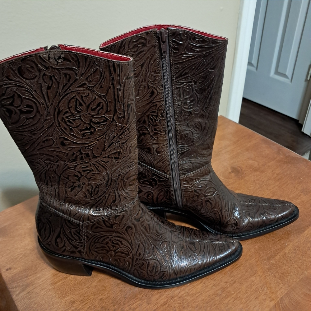 Gianni Bini Brown Embossed Heeled Boots
